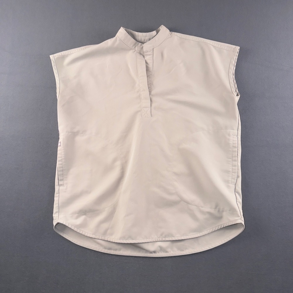 FIGS Rafaela Mandarin Collar Sleeveless Scrub Top Khaki Tan XXS WXXSW1003